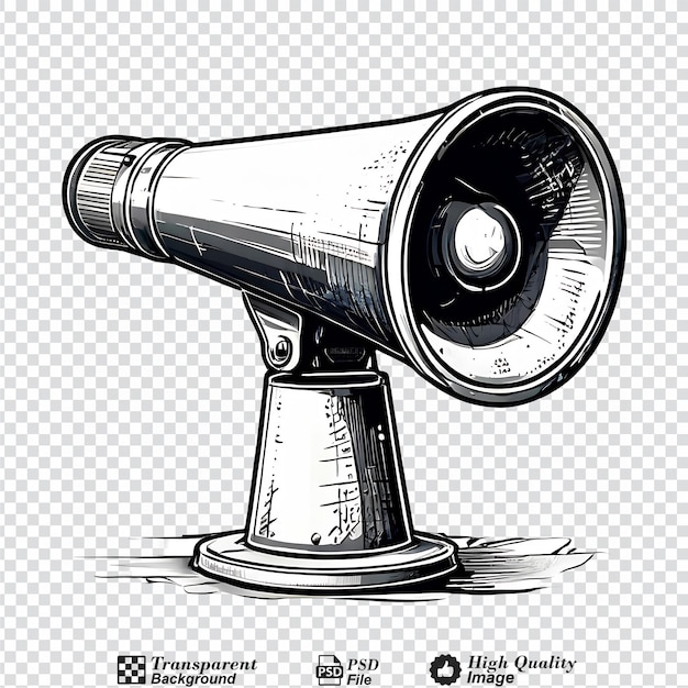 PSD een zwart-witte tekening van een megafoon geïsoleerd op een transparante achtergrond