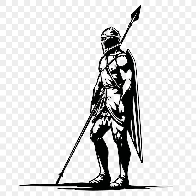 PSD een zwart-witte tekening van een ridder met een zwaard en een schild