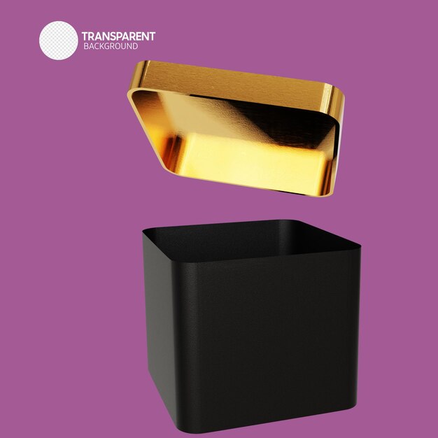 Een zwarte doos met in het midden een gouden voorwerp waarop "transparant" staat.