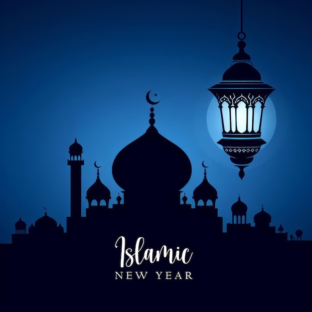 een zwarte en blauwe poster voor het islamitische nieuwjaar