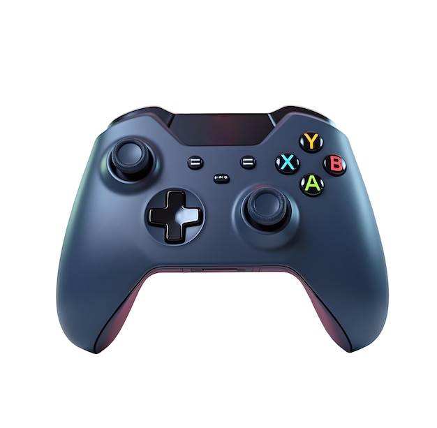 een zwarte en blauwe spelcontroller met de letters y en y erop