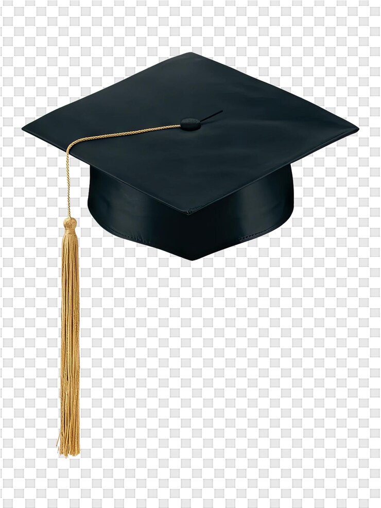 PSD een zwarte graduatie pet met een gouden tassel erop