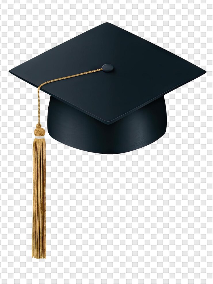 PSD een zwarte graduatie pet met een gouden tassel erop