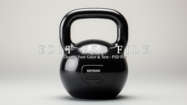 Een zwarte kettlebell met een zilveren handvat op een witte achtergrond