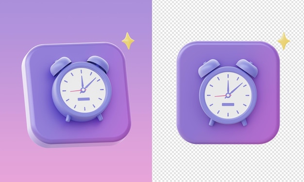Eenvoudige 3d paarse wekker tijdpictogrammen voor ui ux web mobiele apps sociale media advertenties ontwerpen
