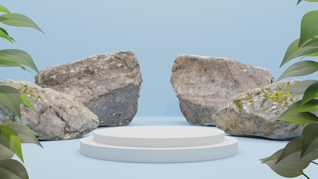 Eenvoudige 3D render podium op blauwe achtergrond