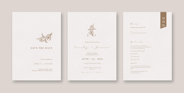 Eenvoudige en elegante bruiloftskaart sjabloon
