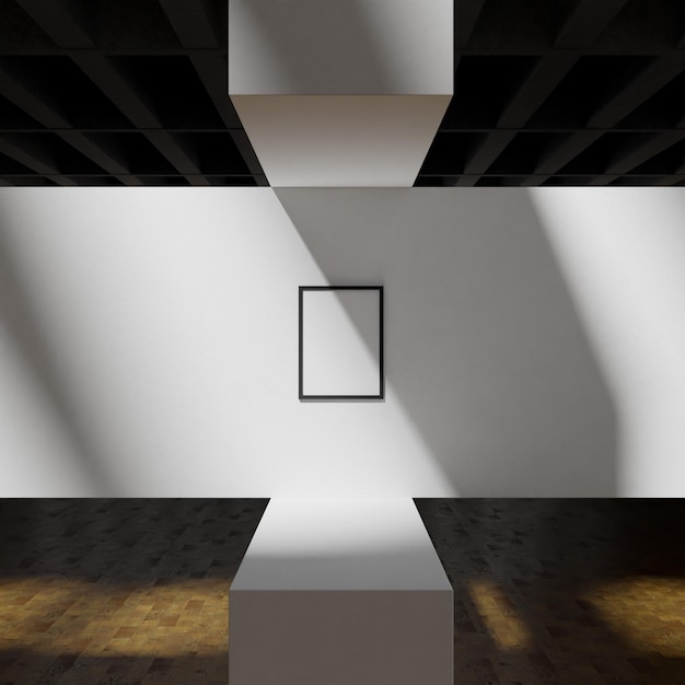 eenvoudige minimalistische zwarte houten frame mockup poster verlicht door zonlicht