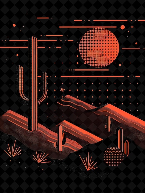 PSD eenvoudige woestijn 8-bit pixel met cactussen en duinen en geometrische y2k vorm neon kleur kunst collecties