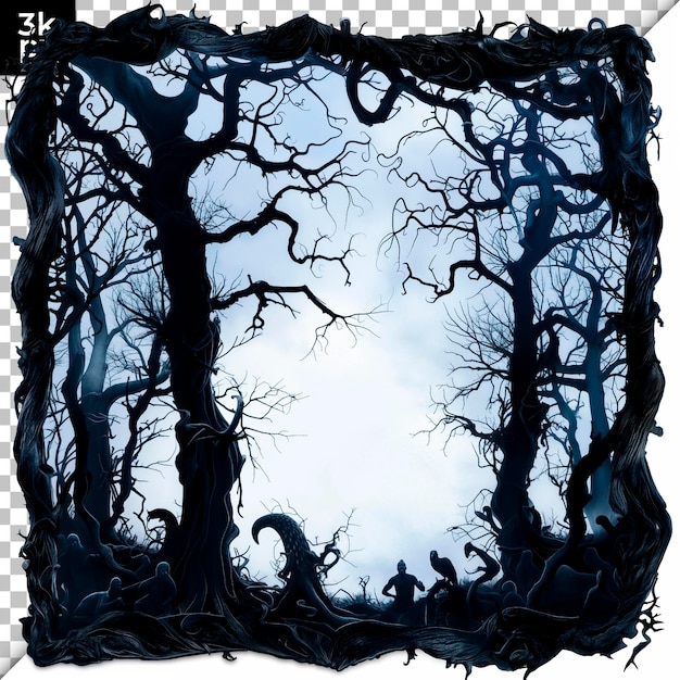 PSD eerie forest halloween foto frame geïsoleerd op doorzichtige achtergrond