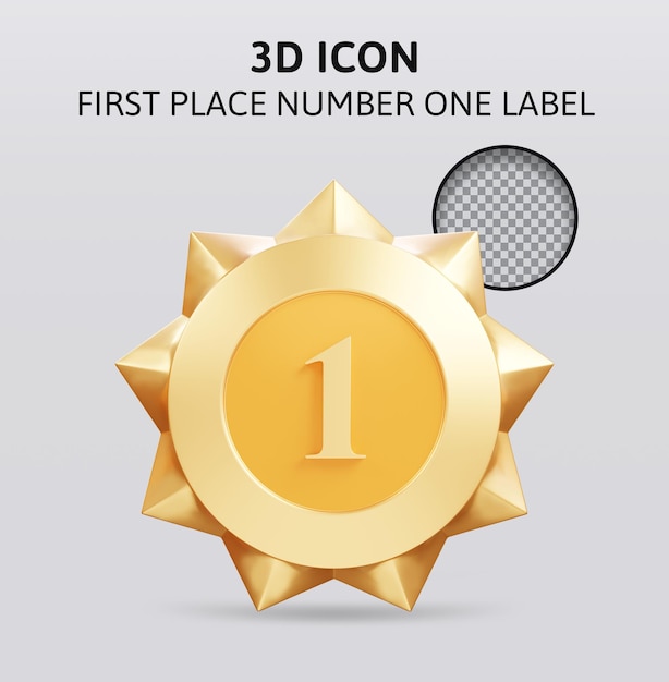 Eerste plaats nummer één winnaar gouden label 3d-rendering illustratie