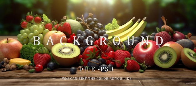 PSD eet gezond fruit groenten bessen eet vegetarisch superfood houten tafel achtergrond