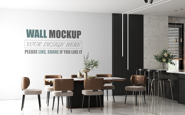 Eetkamer ingericht met moderne stijl wall mockup