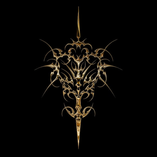 Efekt metalu chromowego 3D neo plemienny y2k tatuaż w stylu gotyckim Cyber sigilizm projekt serca