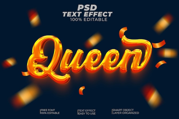 Efekt stylu tekstu PSD Queen 3d