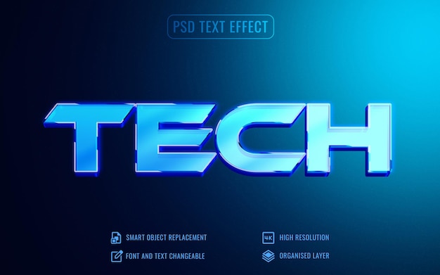 PSD efekt tekstowy 3d tech niebieski