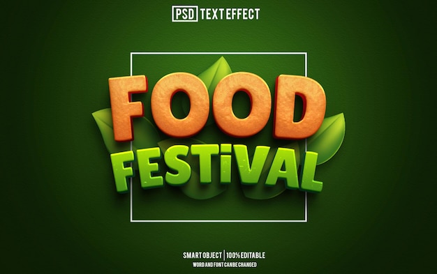 Efekt tekstowy festiwalu jedzenia czcionka edytowalna typografia tekst 3D
