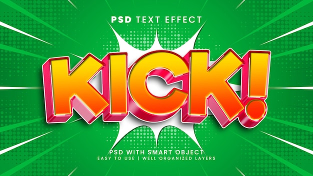 PSD efekt tekstowy kick cartoon