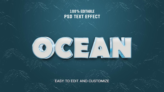 PSD efekt tekstowy ocean 3d z niebieskim tłem