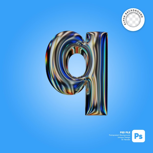 PSD efekt tekstu 3d chrome letter q małe litery