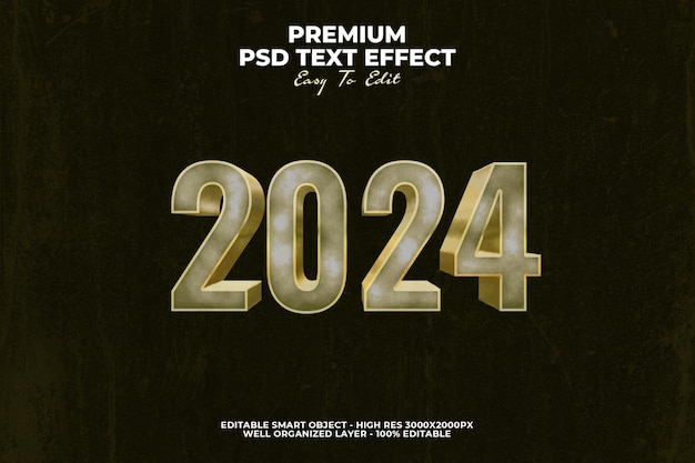 PSD efekt tekstu 3d gold grunge 2024