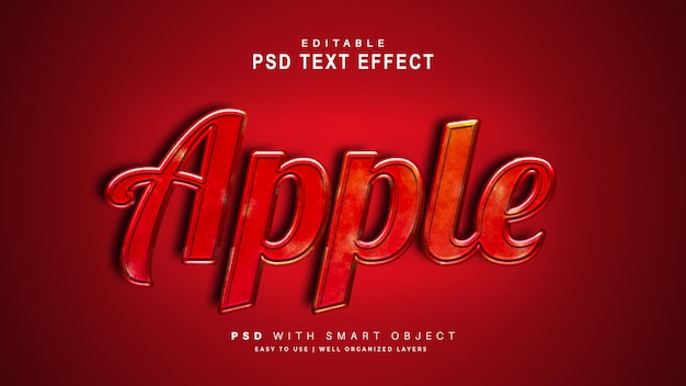 PSD efekt tekstu apple. edytowalny inteligentny obiekt tekstowy