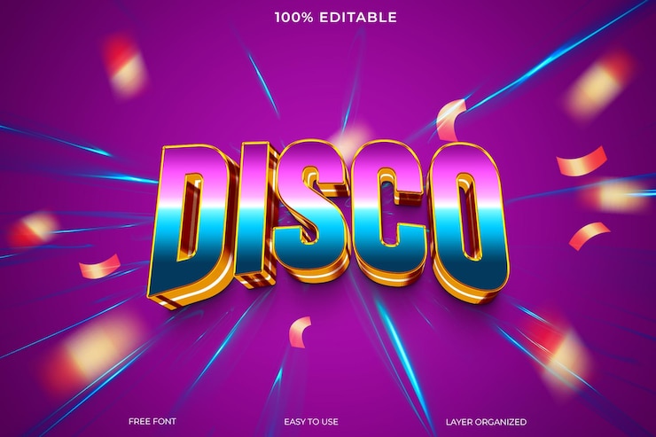 PSD efekt tekstu disco czcionka edytowalna typografia styl tekstu 3d