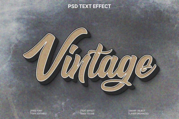 PSD efekt tekstu edytowalnego 3d vintage