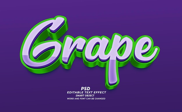 Efekt tekstu edytowalnego Grape PSD 3D