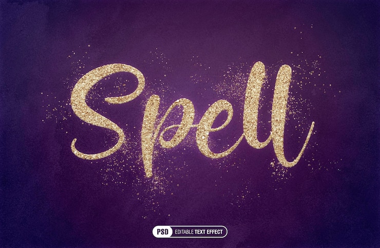 PSD efekt tekstu gold glitter spell