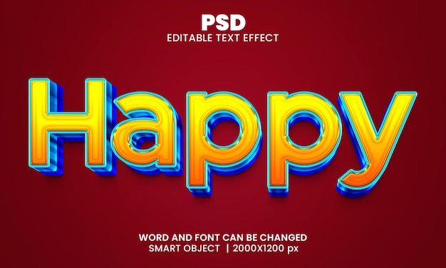 PSD efekt tekstu happy 3d w pełni edytowalny w photoshop psd