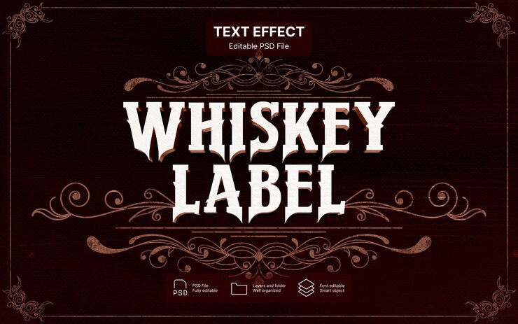 PSD efekt tekstu na etykiecie whisky