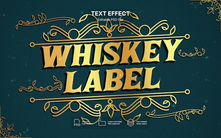 PSD efekt tekstu na etykiecie whisky