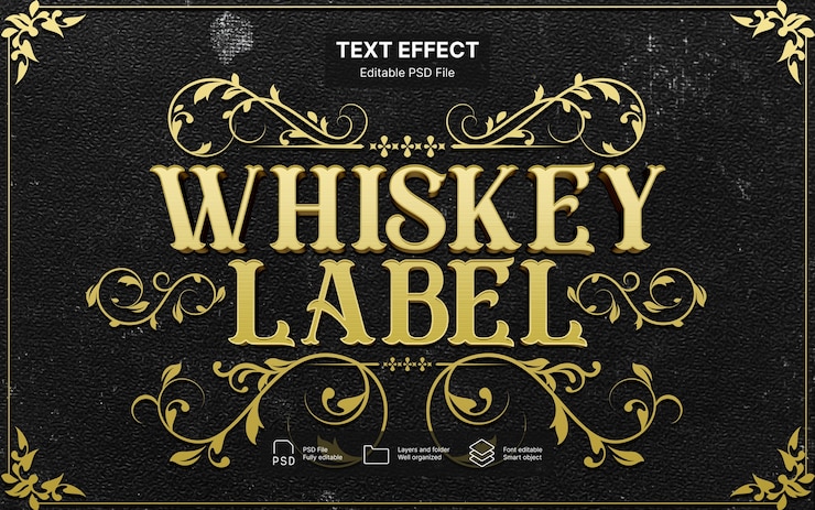 PSD efekt tekstu na etykiecie whisky