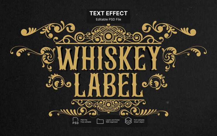 PSD efekt tekstu na etykiecie whisky