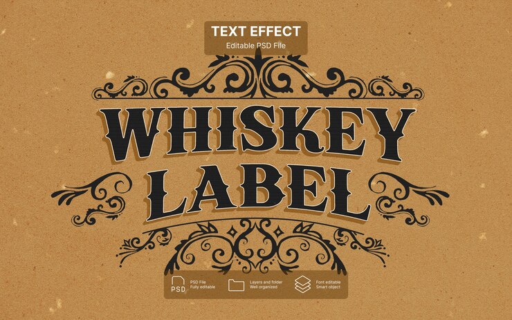 PSD efekt tekstu na etykiecie whisky