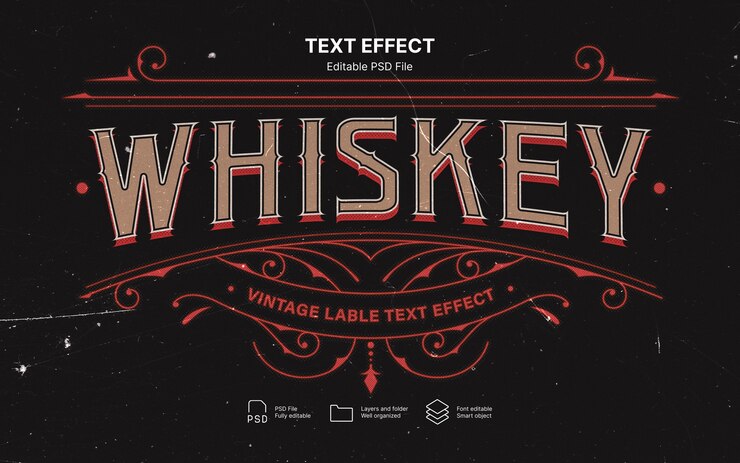 PSD efekt tekstu na etykiecie whisky