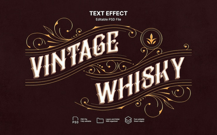 PSD efekt tekstu na etykiecie whisky
