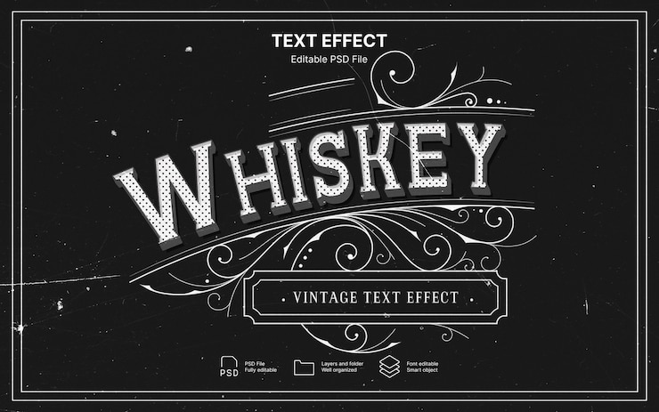 PSD efekt tekstu na etykiecie whisky
