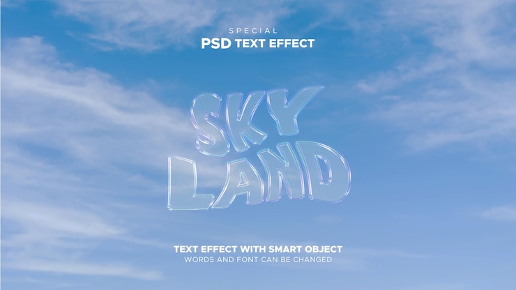 PSD efekt tekstu sky land z bańkami chmurowymi