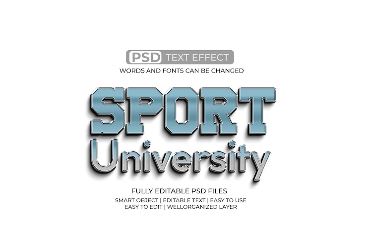 PSD efekt tekstu sportowego metalu