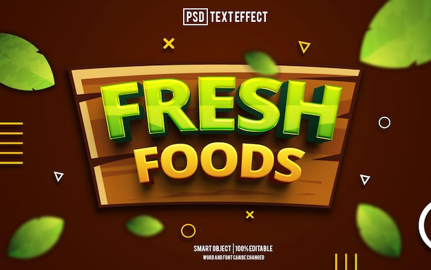 Efekt tekstu świeżego jedzenia czcionka edytowalna typografia tekst 3D