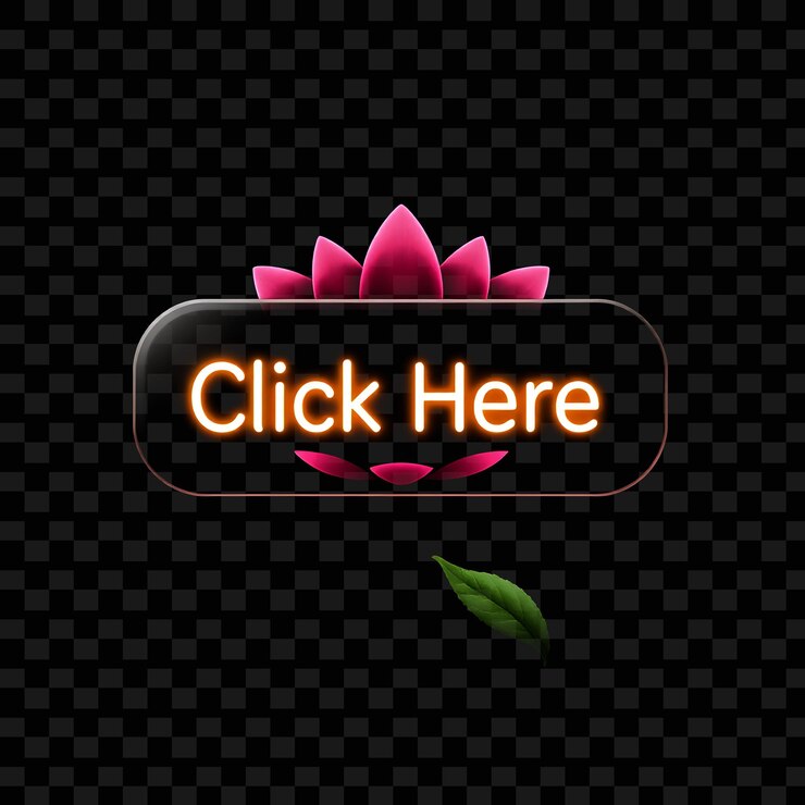 PSD effect click here text in blooming neon button simulating a blooming flower petals opening when cl