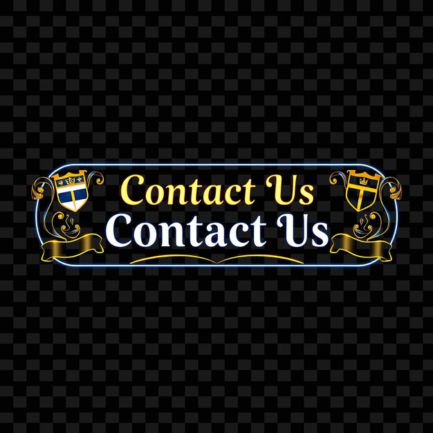 effect contact us text in neon royal crest style crests and shields adorn the button highlighted