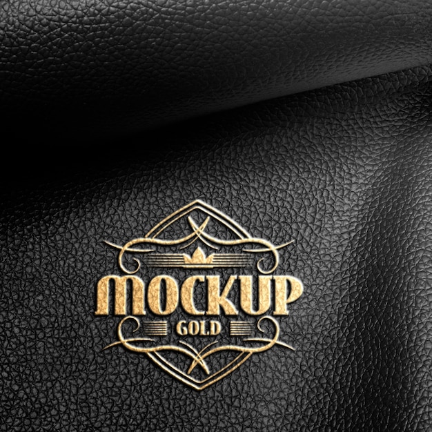 Мокет логотипа с эффектом золота на черной коже
