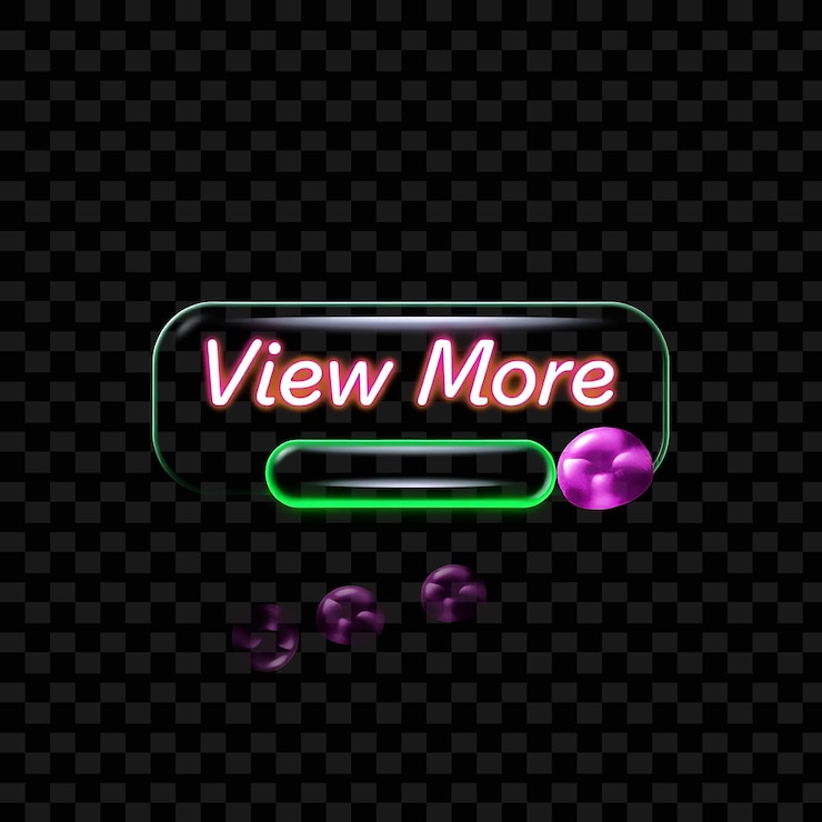 PSD effect view more text in glossy neon style the button shines like candy and is decorated with gumd