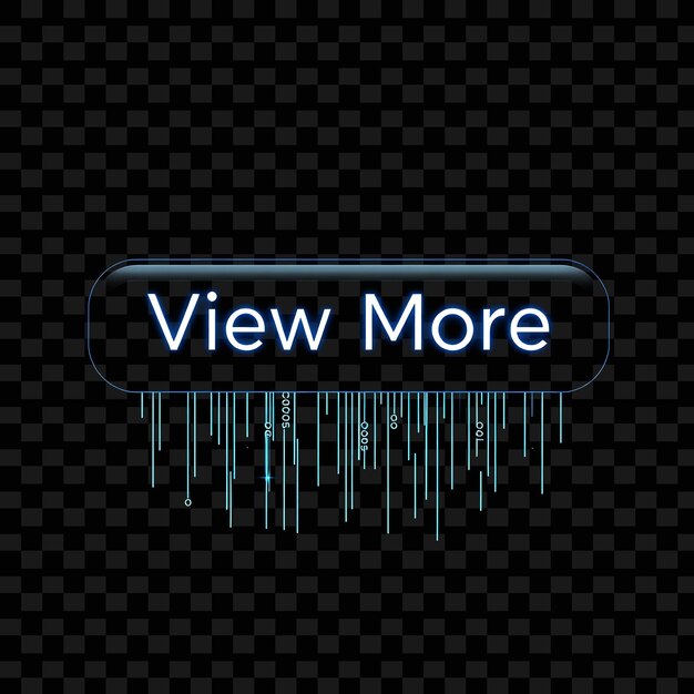 Effect View More Text in Pulsing Neon Stencil Cascading Binary Code Flows Down the Button Highlig