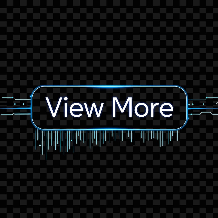 PSD effect view more text in pulsing neon stencil cascading binary code flows down the button highlig