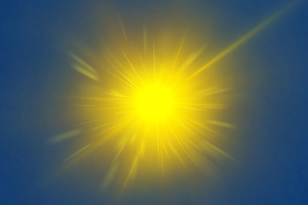 The effect of yellow sun rays and highlights on a blue background