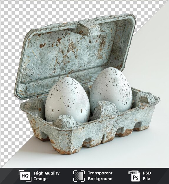 Premium PSD | Egg carton with white and brown eggs accompanied by a